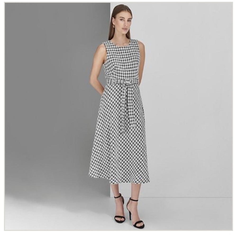 - Andrew Marc Black and White Houndstooth Dress, Size 10